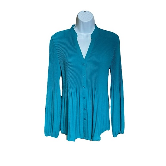 Alfani Teal V-Neck Micro Permanent Pleat Tunic - Picture 1 of 3